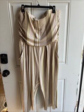 J for Justify Strapless Striped Jumpsuit in Beige, Cream and Light Yellow